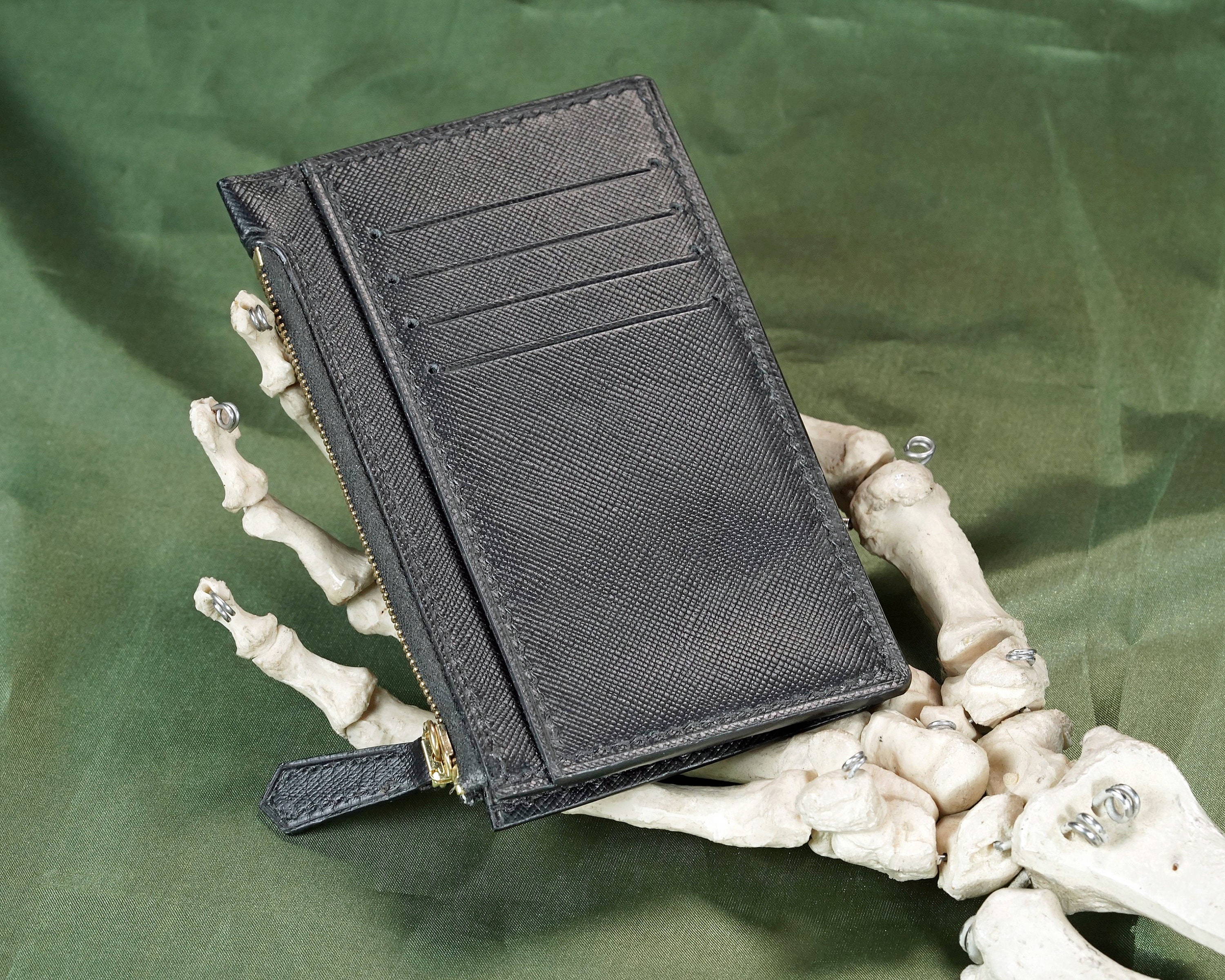 Saffiano Leather Zip Wallet Women's Unique Handmade Dark 