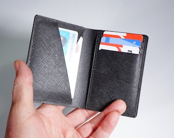 Pocket Organizer Minimalist Vertical Bifold Wallet: Saffiano & Epi Leather