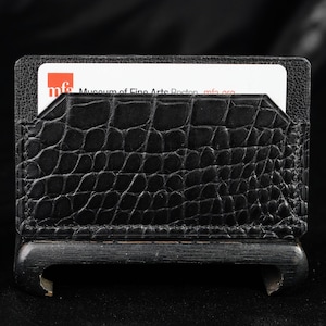 Cartera minimalista con tarjetero frontal de piel de cocodrilo, ultrafina, con dos bolsillos e interior de piel de chevre, ideal para hombres y mujeres.
