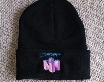 N64 Vaporwave Retro Gaming Embroidered Beanie