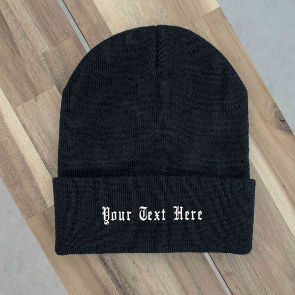 Custom Old English Text Embroidered Beanie
