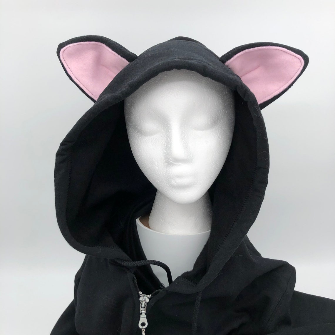 Black Cat Hoodie with adorable baby pink inlaid kitten ears Etsy