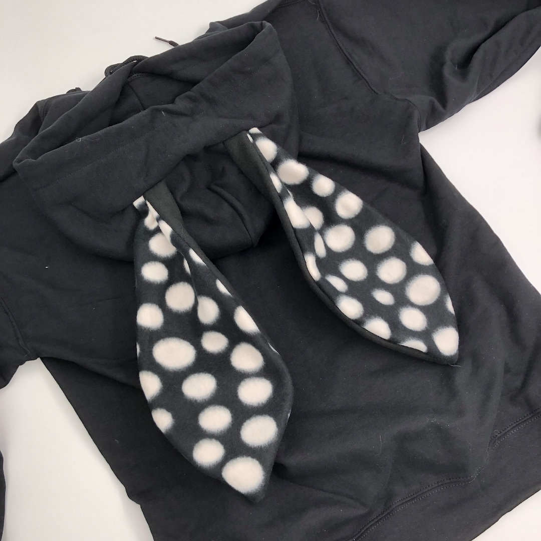 Brand New Black Rabbit Hoodie With Short Black and White Polka Dot Ears ...