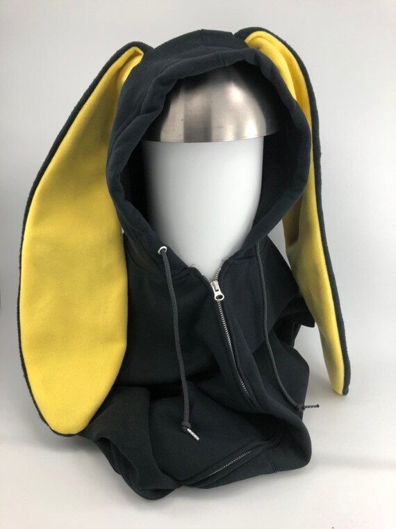 Black Rabbit Hoodie with long Yellow ears Etsy