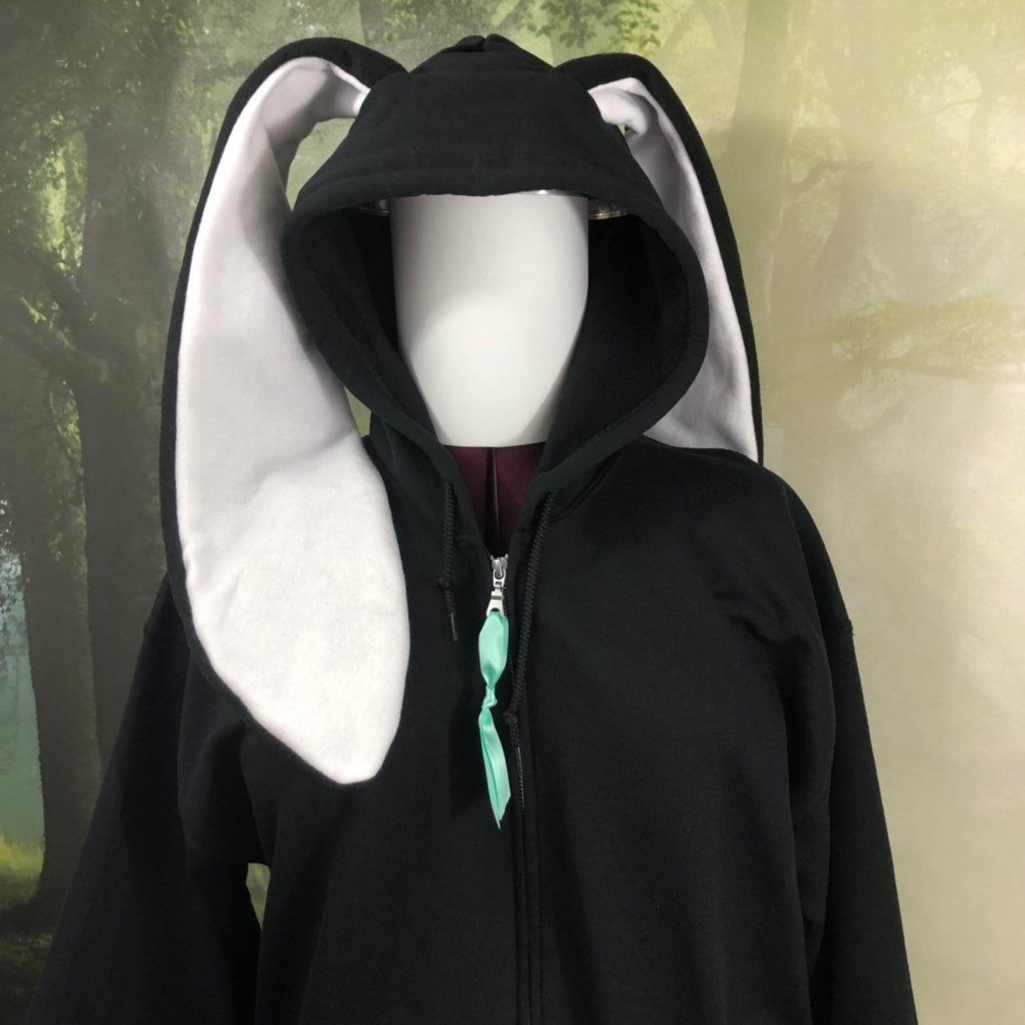 Black Rabbit Hoodie with long White ears | Etsy