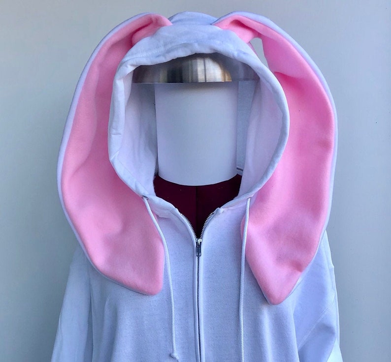 Zip Up White Rabbit Hoodie with long Pink ears Etsy
