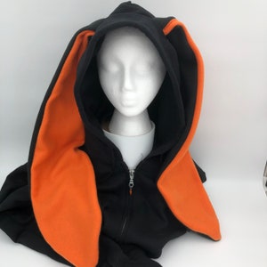 Black Rabbit Hoodie with long Orange ears!