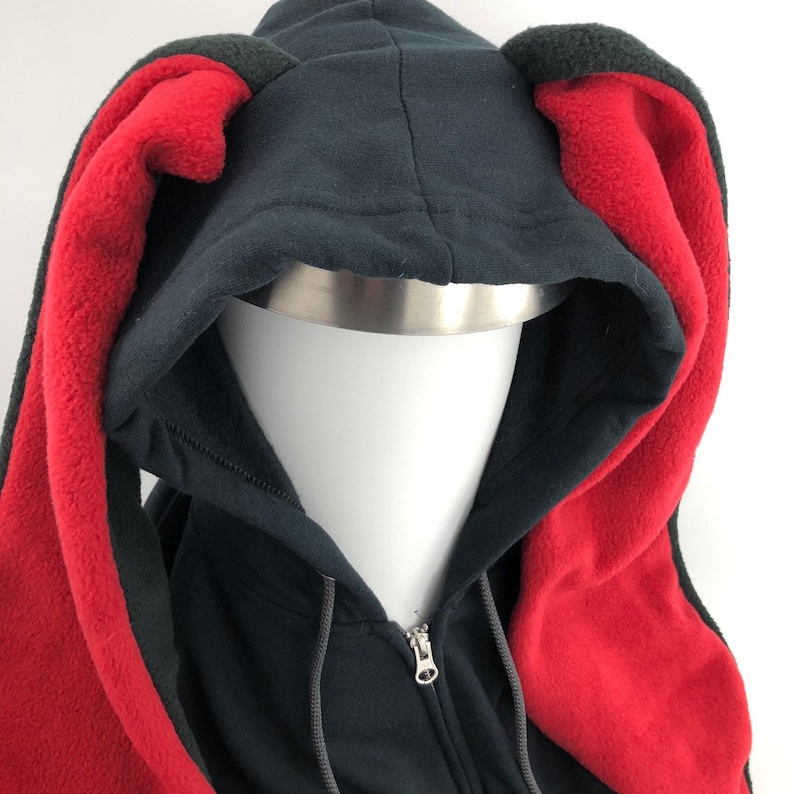Black Rabbit Hoodie With Long Red Ears Etsy