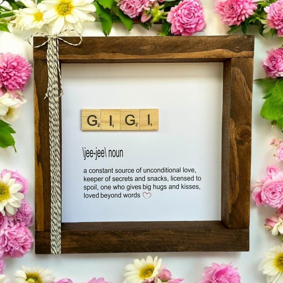 Personalized Gigi Gift Frame, Scrabble Tile Grandma Gift, Walnut Stained