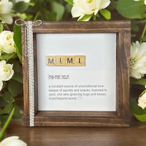 Personalized Mimi Grandma Gift Scrabble Tile Definition Frame Walnut Wood Decor