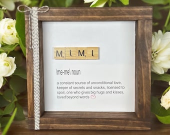 Personalized Mimi Grandma Gift Scrabble Tile Definition Frame Walnut Wood Decor