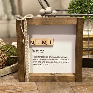 Mimi Gift, Personalized, Grandmother Gift, Birth Announcement, Mimi Décor, Mother&#39;s Day Décor, Mimi Definition Sign, Scrabble Tile, Granny