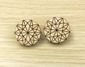 Flat Facets Geometric Maple Wood Stud Earrings