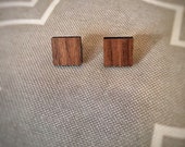 Simple Walnut Square Stud Earrings