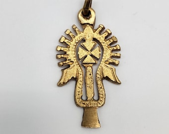 Handmade Ethiopian Lalibela Cross Necklace - Orthodox Tewahedo Jewelry - Rustic Gold African Cross Pendant  Gift