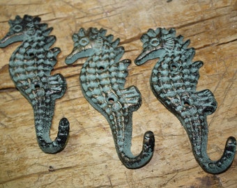 3 Cast Iron Antique Style Nautical SEASHELL Coat Hooks Hat Hook Rack Towel Conch