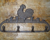 Cast Iron ROOSTER Towel, Coat Hooks, Farm Hat Hook, Key Rack CHICKEN