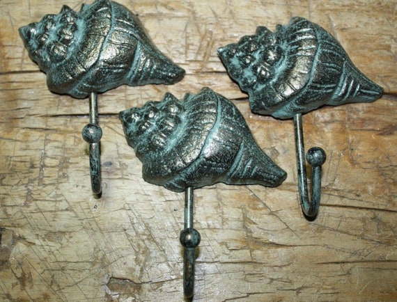 3 Cast Iron Antique Style Nautical TURTLE Coat Hooks Hat Hook Rack Towel Sea