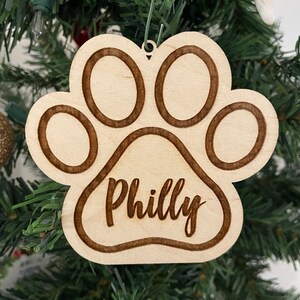 Personalized Paw Print Wooden Engraved Lasercut Ornament with your dog’s name