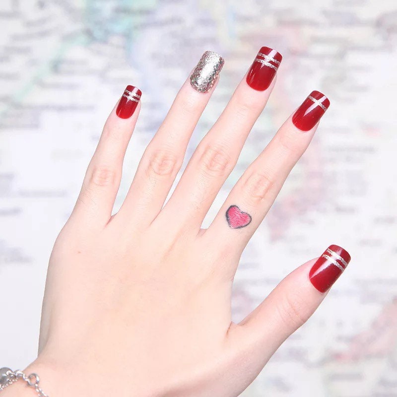 Red Nails Fake Press On Nails Short Faux Nails Gothic Nails Etsy