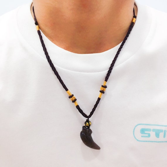 Black Obsidian Men Necklace Wolf Tooth - Wolf Tooth Pendant Meaning Black Obsidian Men Necklace Wolf Tooth - Wolf Tooth Pendant Meaning