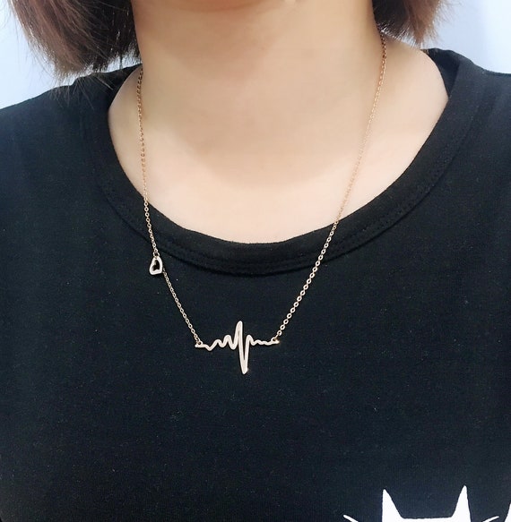 Bracelet Electrocardiogramme Battre Batement Rythme Chaine Bijoux Noir Or Argent