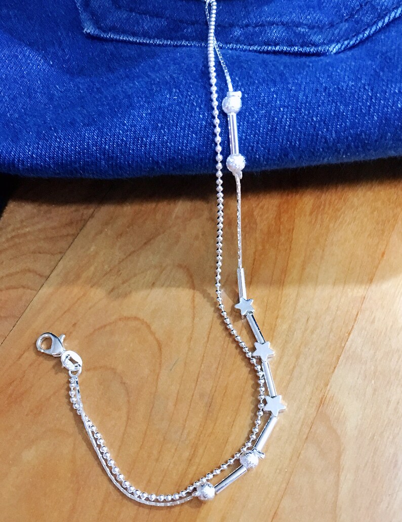 Star Anklet Layering Anklet Thin Anklet Sterling Bead Anklet Double Chain Anklet Foot Ankle Jewelry Anklet Gift Women Beach Girl Anklet