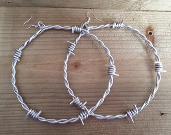 TOP SELLING ITEM on sale!!!! weightless Large Barbed Wire Hoop Earrings 10cm Silver Colored Aluminum