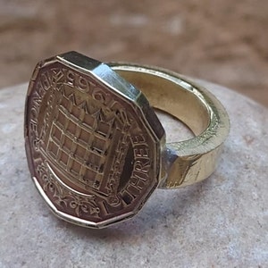 Handmade threepence coin ring