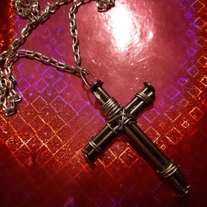 Handmade cross of nails pendant on a chunky chain