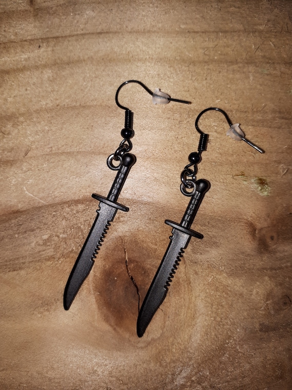 Handmade Small Black Knife Earrings Etsy