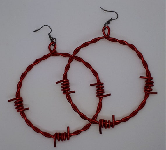 Handmade 7cm Twisted Barb Wire Hoop Earrings 