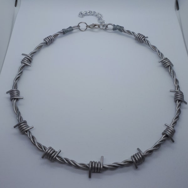 Handmade matt aluminium barb wire solid choker style necklace