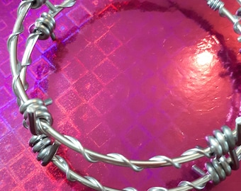 Large Barbed Wire Hoop Earrings / Silver Barbed Wire Circular Hoops