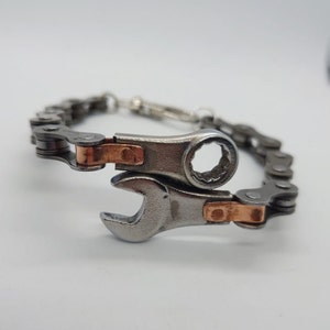 Handmade bike chain spanner chain bracelet made from recycled material biker&#39;s mechanic&#39;s bracelet christmas birthday anniversary