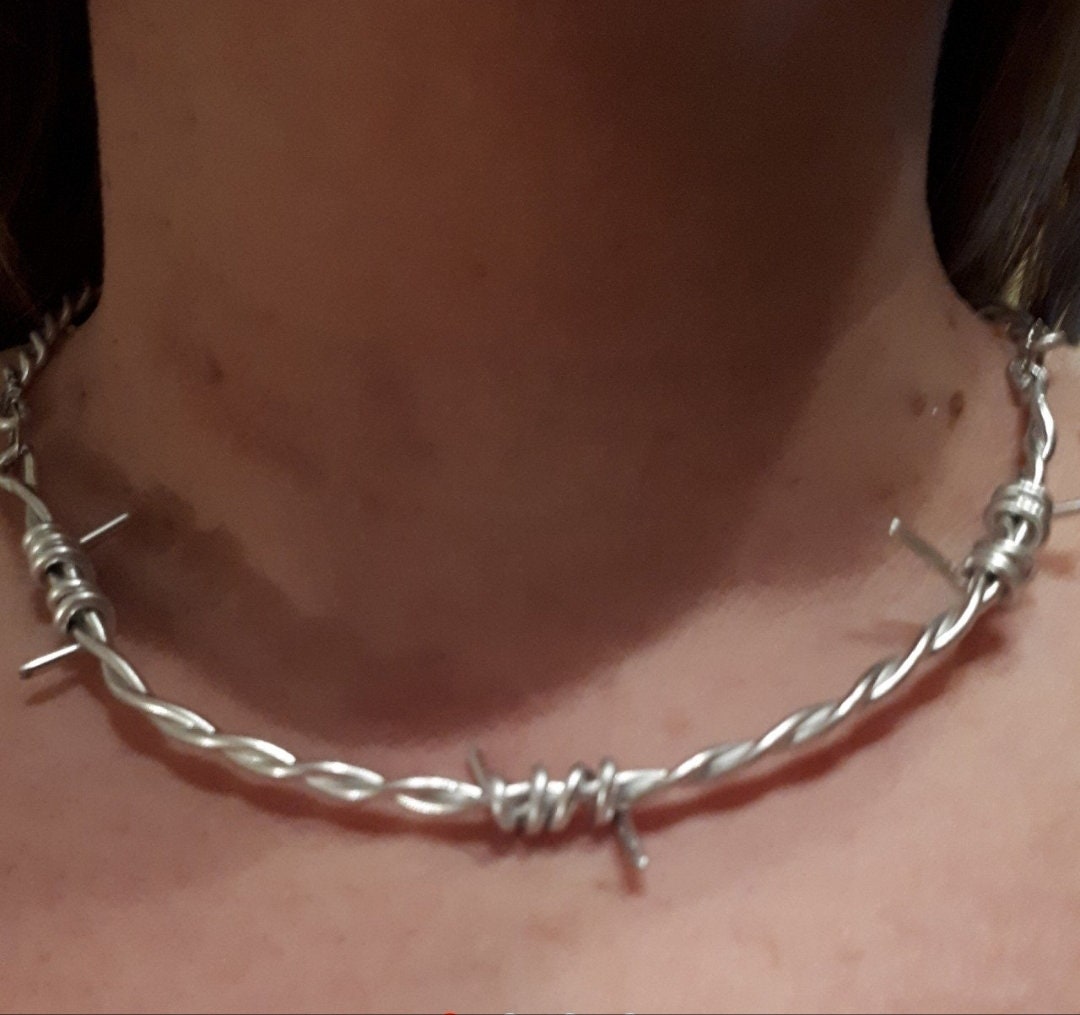 Sterling Silver Barbed wire necklace choker hip hop pop aesthetic - Hand  Stamped Trinkets