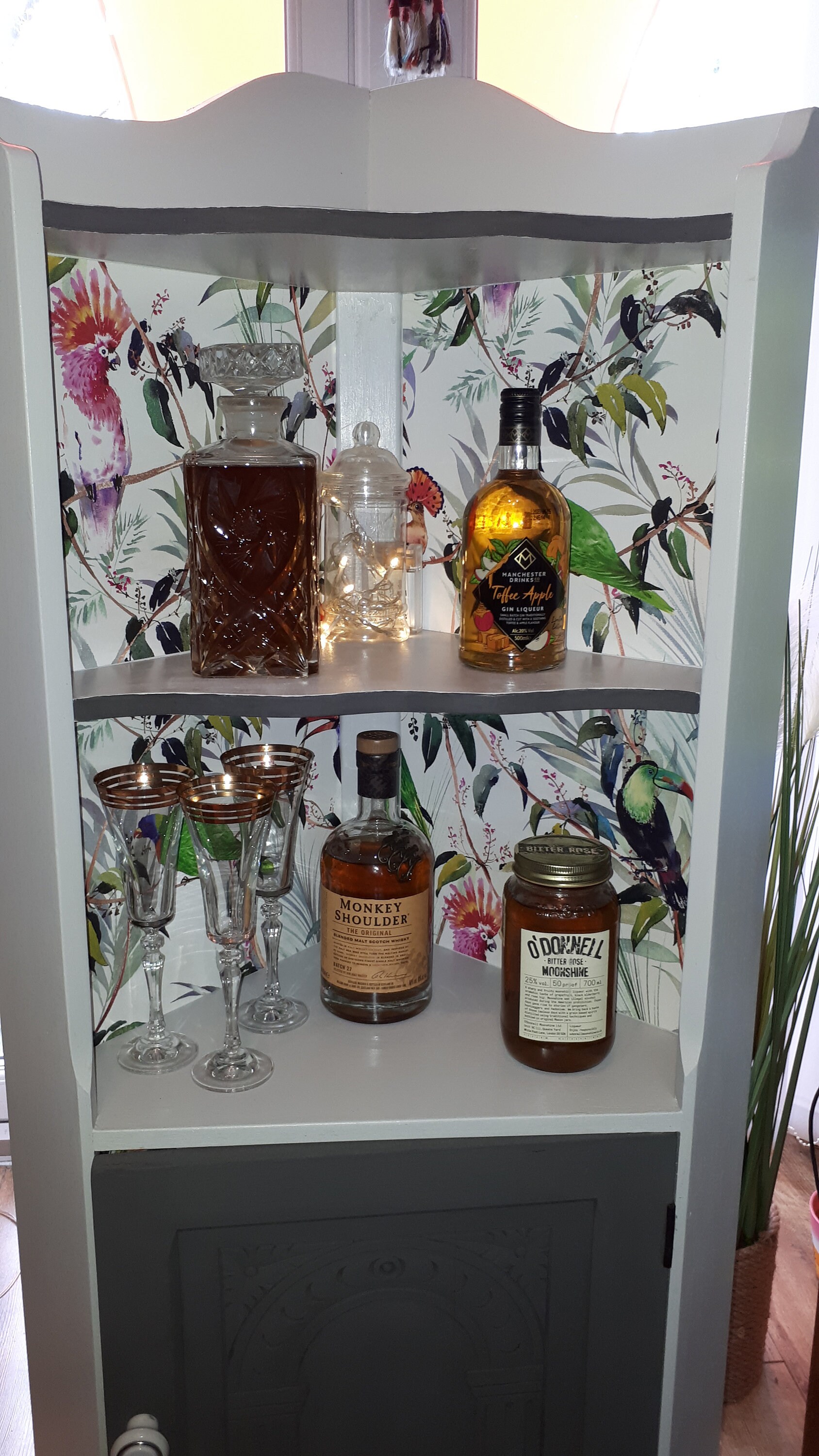 Upcycled small corner drinks cabinet in grey vibrant lining Etsy Everlasting natural dried flower garland mantel decor table