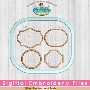 Embossed Frame Knockdown Frame Machine Embroidery Design Sketch and Motif -4  Frames - 3 Sizes - 2&quot;-3&quot;-4&quot; - Instant Download