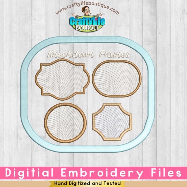 Embossed Frame Knockdown Frame Machine Embroidery Design Sketch and Motif -4  Frames - 3 Sizes - 2"-3"-4" - Instant Download