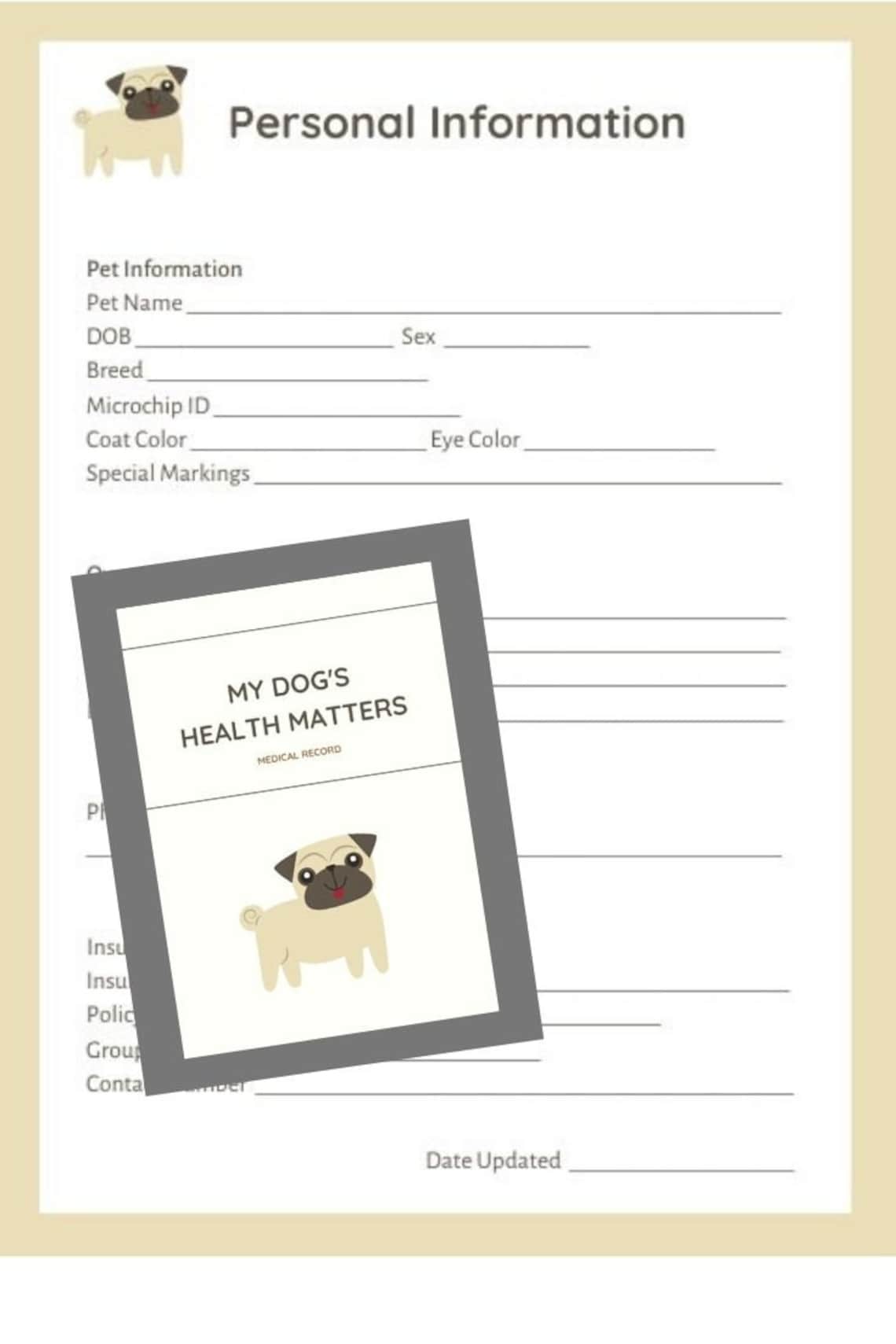 Pet Vet Records New Pet New Dog New Cat Pet Health Etsy