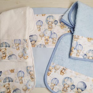 Personalized nursery set, bag, bib, towel, teddy bear fabric