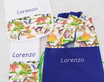 Set asilo personalizzabile, coordinato scuola con dinosauri