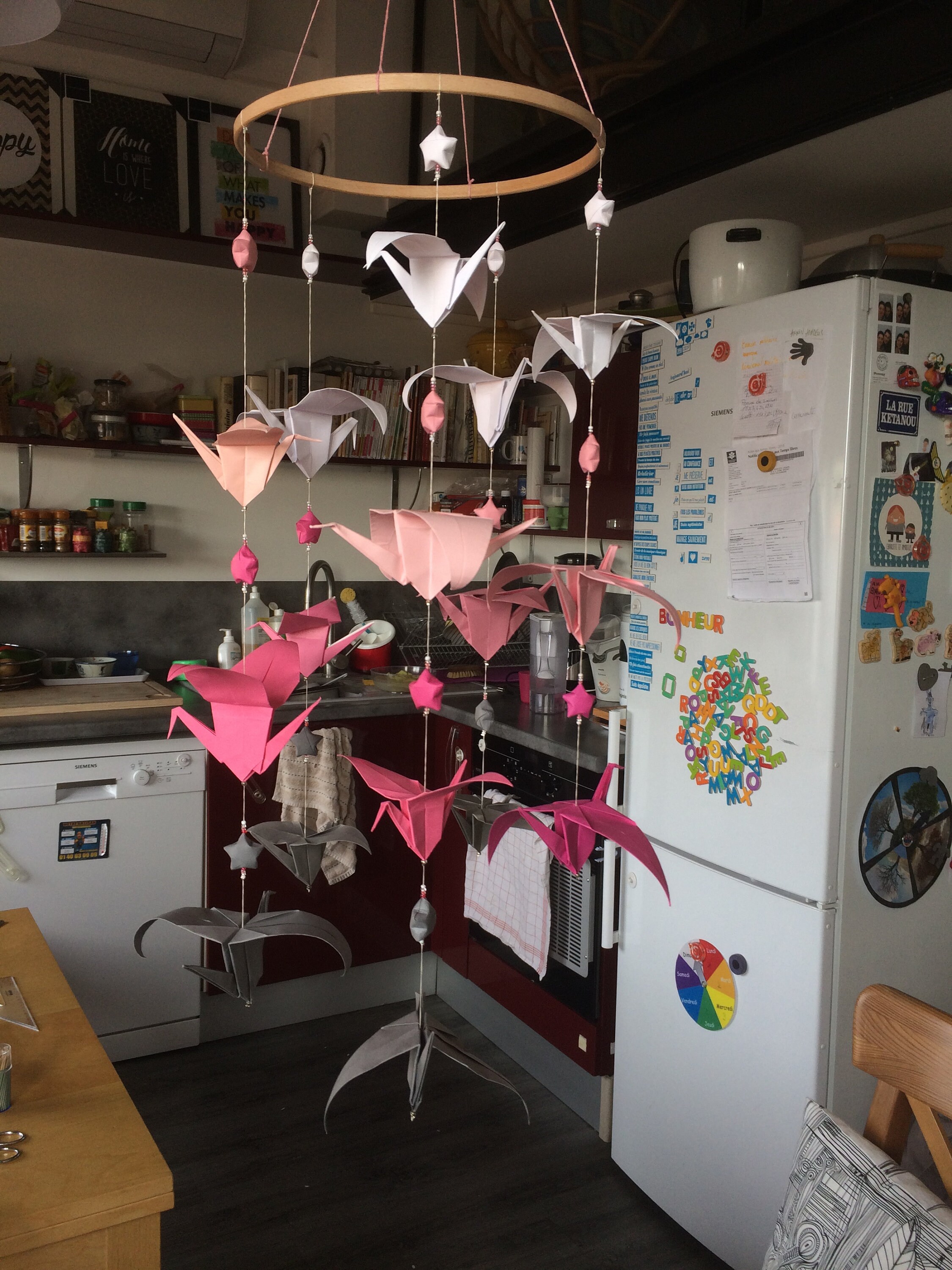 Mobile Bébé Origami Rose