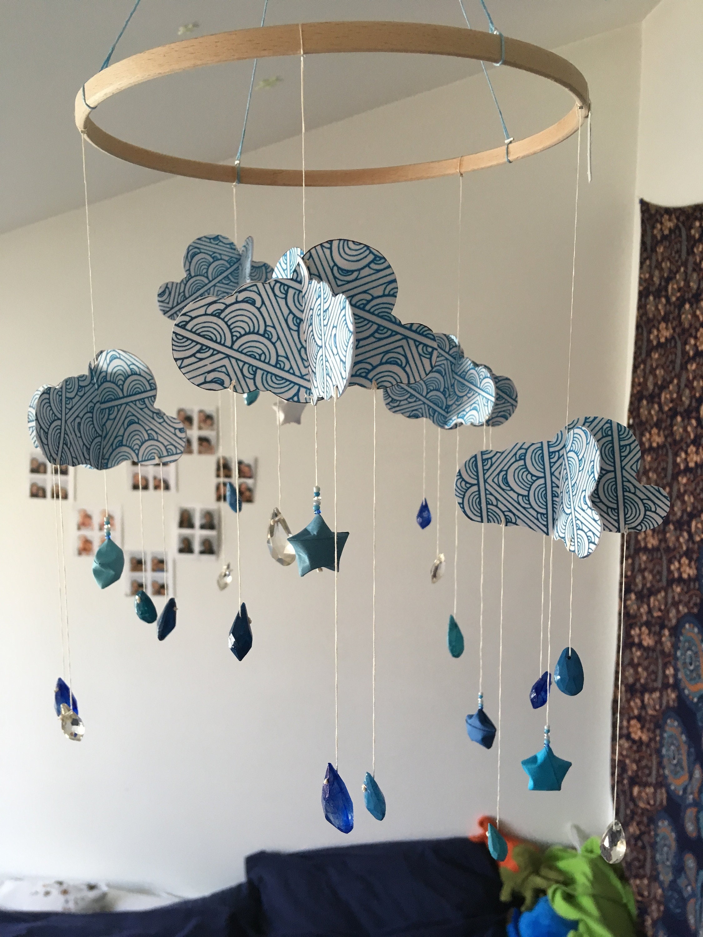 Mobile Bébé Origami Nuage Bleu Pour Décoration Intérieur