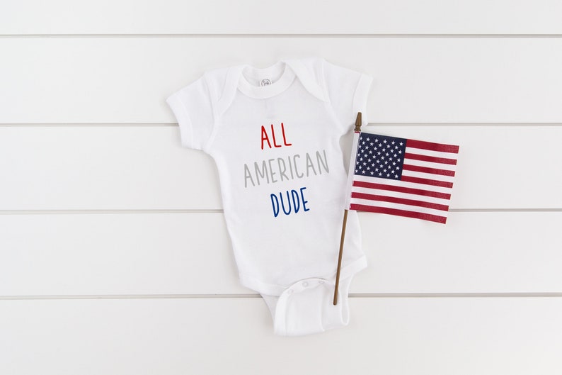 baby boy red white and new baby bodysuit baby girl Fourth of July bodysuit all american dude independence day