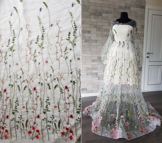 white embroidered mesh dress