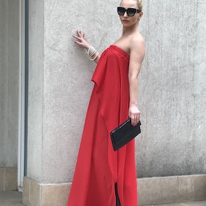 Elegant MAXI red dress / red party dress / long extravagant dress / plus size tunic / VA YA 20/03