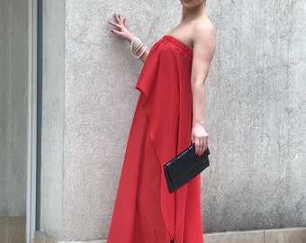 Elegant MAXI red dress / red party dress / long extravagant dress / plus size tunic / VA YA 20/03