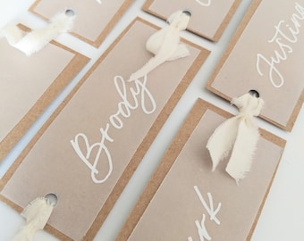 Personalised Flat Place Name Cards-Party//Wedding Vintage Brown Kraft//White//Ivory