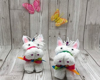 UNICORN FLANIMALS - Esmeralda the Unicorn! Made from a cotton flannel.